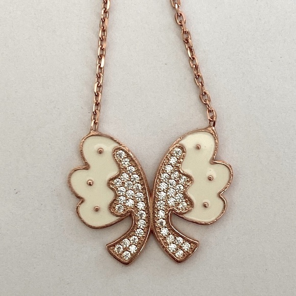 Other - 925 Silver handmade enamel butterfly cz stones necklace